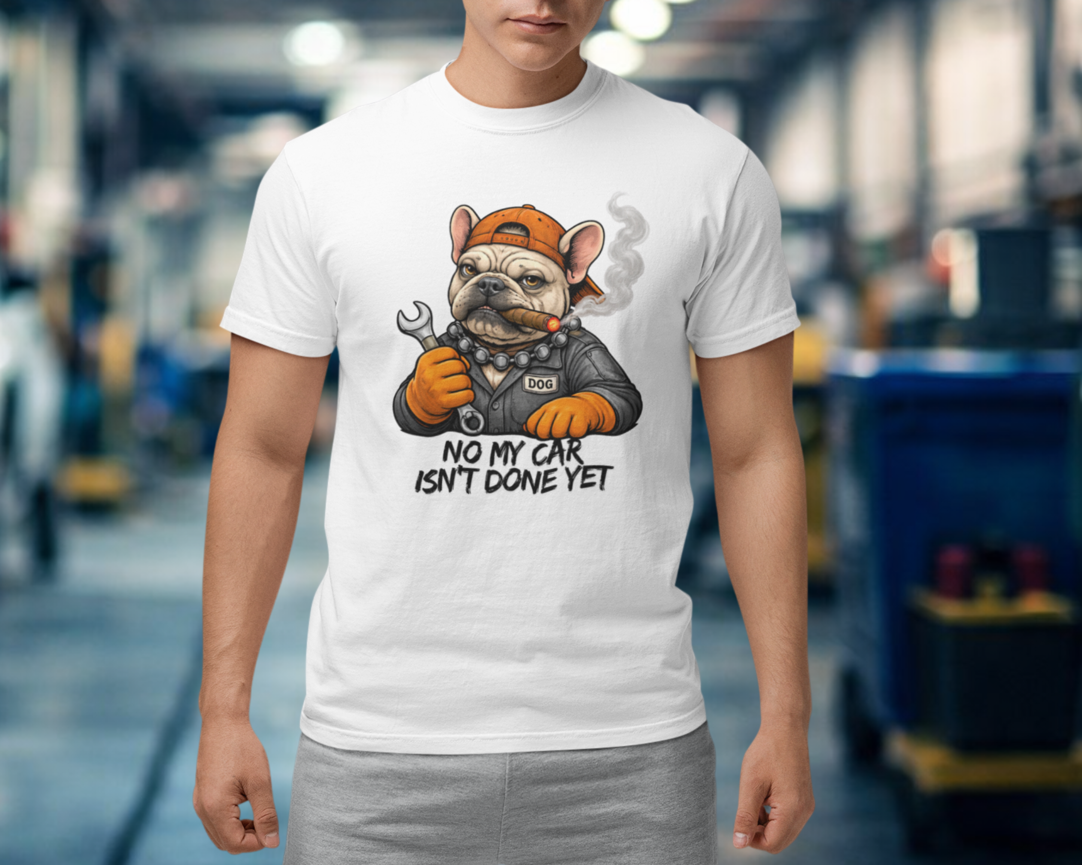 No My Car Isn`t Done Yet — Mechanic Dog Tee